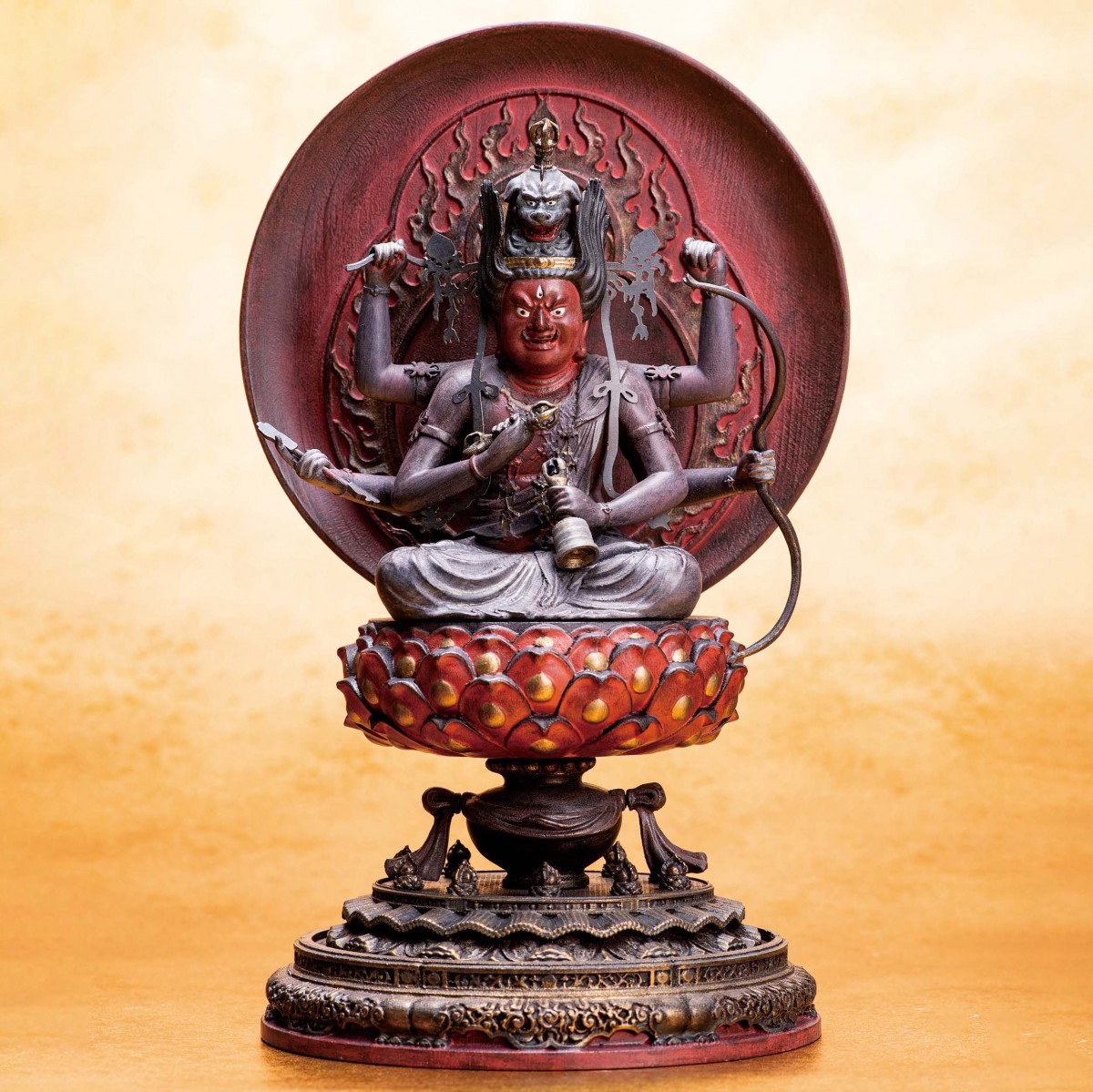 ご了承の上で検討購入して下さい仏教美術 時代 木製彩色 愛染明王像 仏像