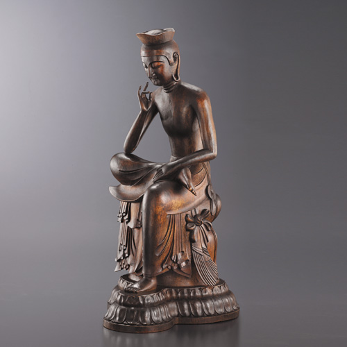 大型 弥勒菩薩 監修証付 国宝写 半跏思惟像 木目調 樹脂製 仏像 彫刻 
