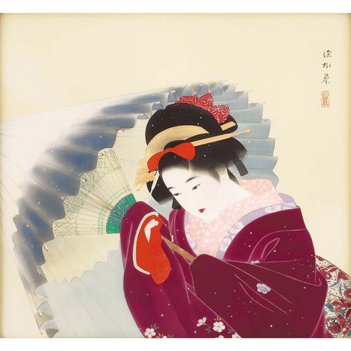伊東深水 彩美版シルクスクリーン併用『吹雪』 | 東京書芸館公式通販 
