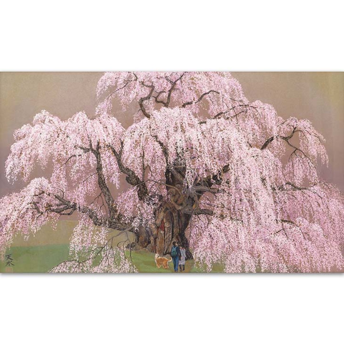 八木天水 細密和紙絵『三春の滝桜』額装 | 東京書芸館公式通販ウェブ