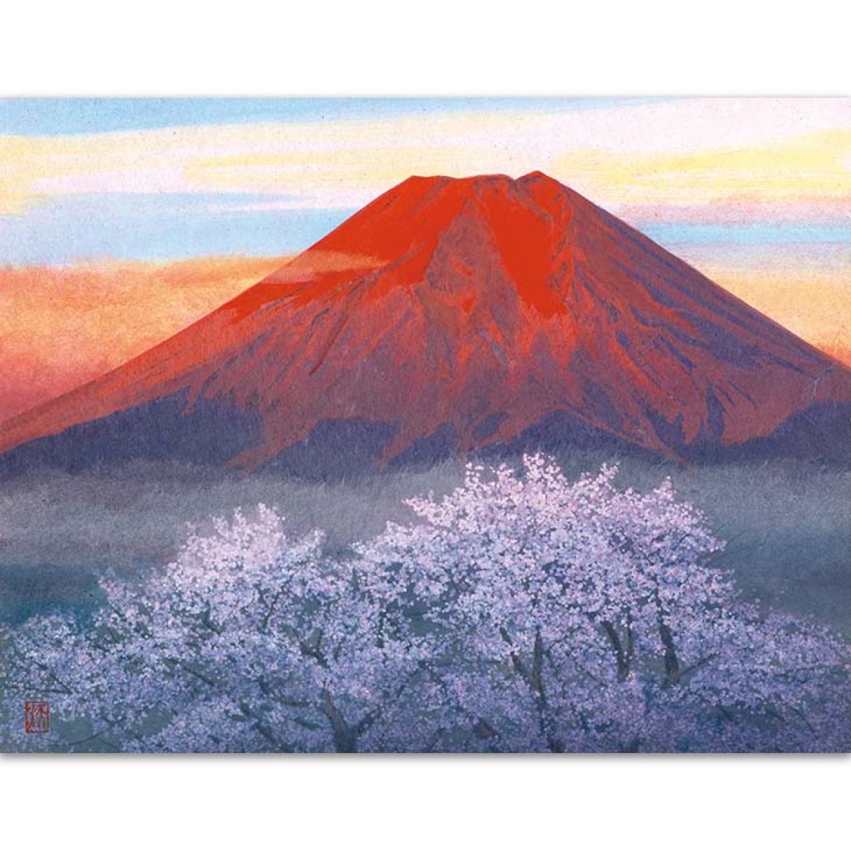 八木天水 細密和紙絵『紅富士』額装 | 東京書芸館公式通販ウェブサイト