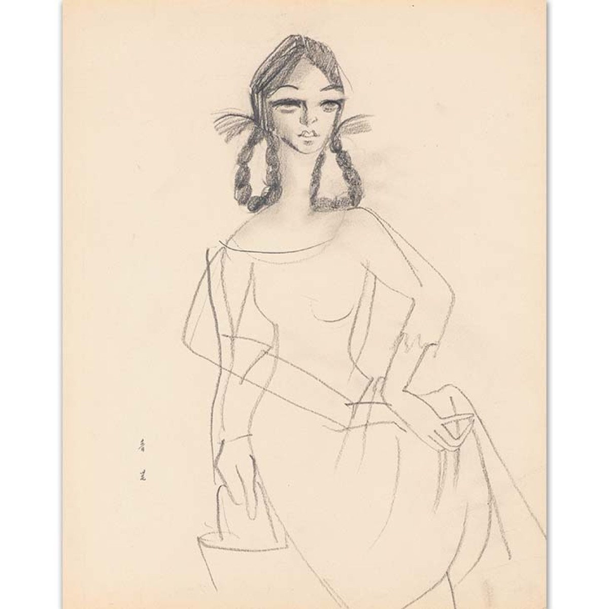 東郷青児 本人肉筆『デッサン画 婦人像』額装 鑑定書付き | 東京書芸館