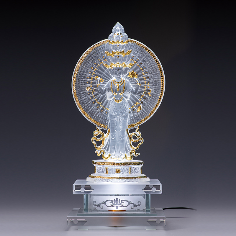 瑠璃彫刻『十一面千手観音立像』照明台付き - 【東京書芸館公式 