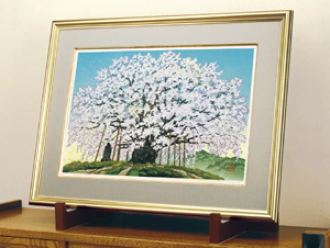 井堂雅夫　木版画『素桜神社の神代桜』