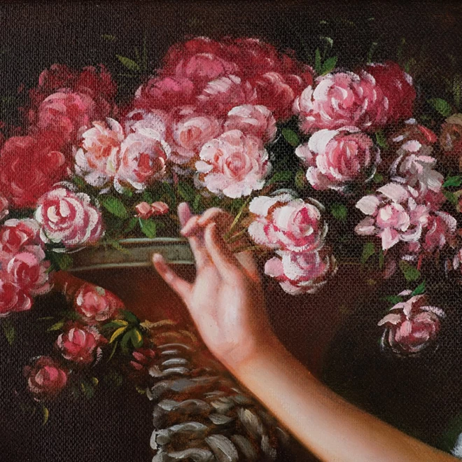 劉龍華　肉筆油絵『美と花の調和』