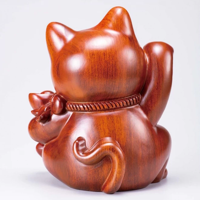 花梨　一木彫り『招財進寶招き猫』