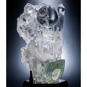 天然水晶細密彫刻『夫婦輝龍』ライトアップ台座付