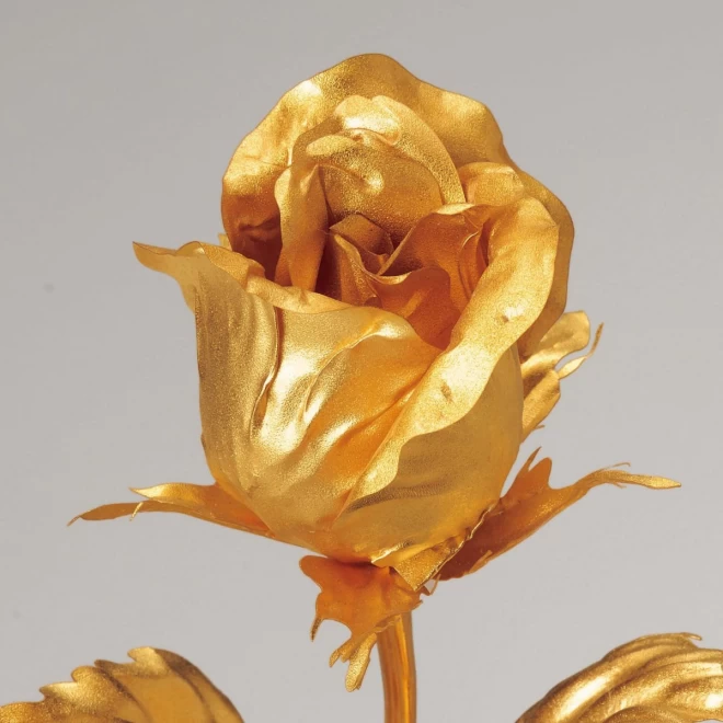 純金箔貼り『永遠の黄金のバラ』10本組 ガラス花瓶 付