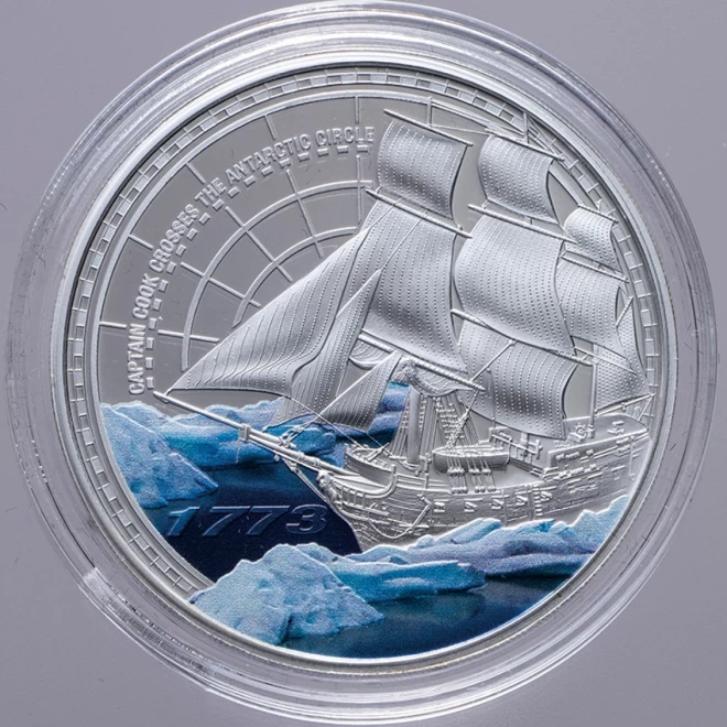ニウエ発行　『キャプテンクック南極圏横断250年記念銀貨』