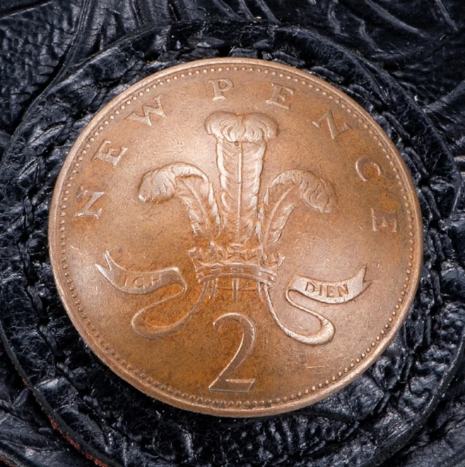 コイン眼鏡ホルダー　イギリス2ペンス『王家の紋章』
