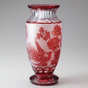 シーザークリスタル『鳳凰と牡丹』花瓶