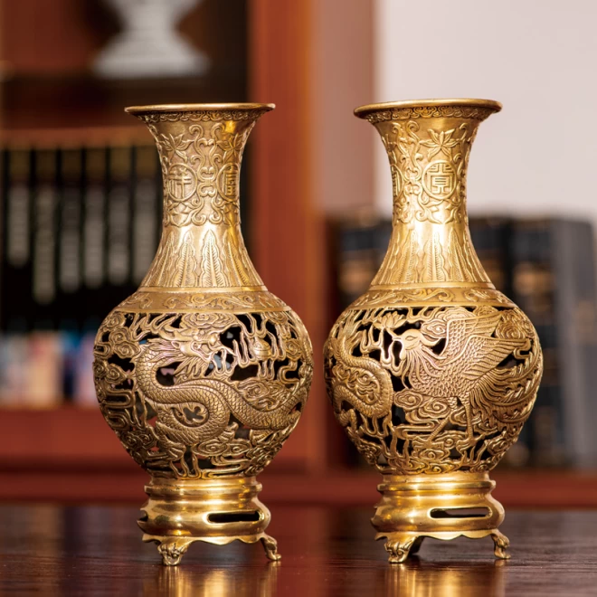 青銅花瓶 双耳花瓶 花器 青銅器 壺 - インテリア小物
