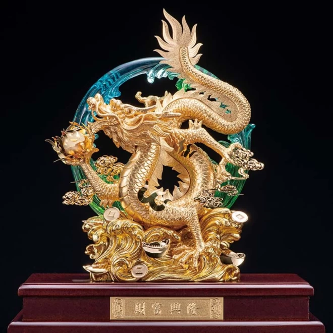 純金箔貼り『財富興隆』宝石鑑定書・純金証明証付