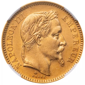 フランス『月桂冠ナポレオン3世20フラン金貨』AU55(準未使用品)以上