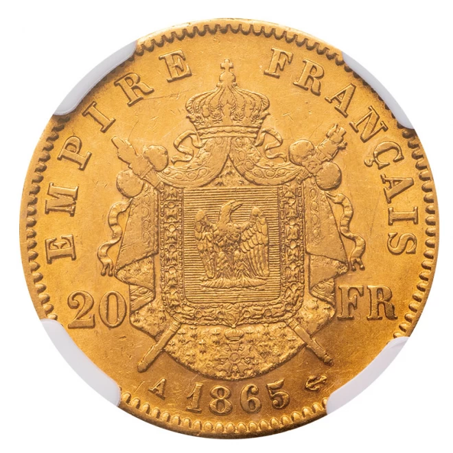 フランス『月桂冠ナポレオン3世20フラン金貨』AU55(準未使用品)以上