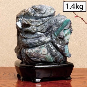 エメラルド一石彫『繁栄の翠緑龍』1.4kg