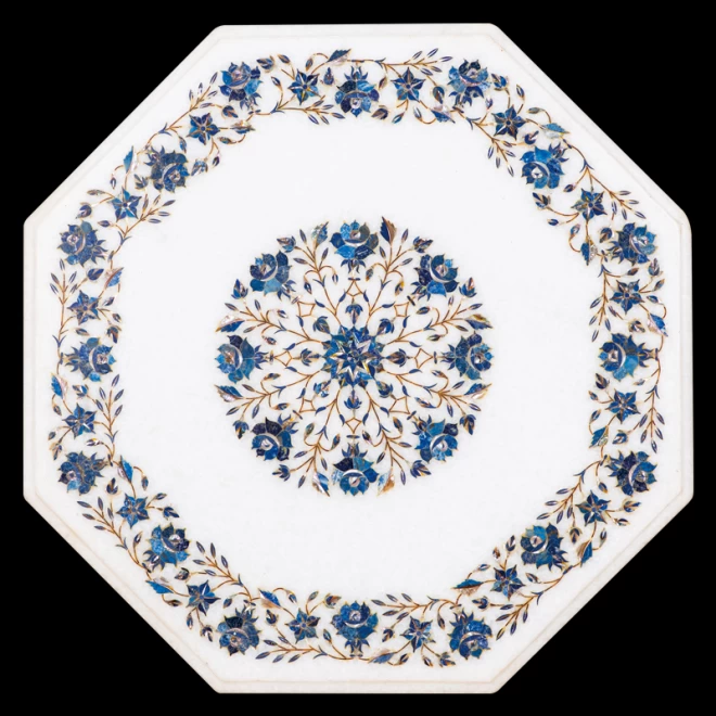 インド大理石宝石象嵌　サイドテーブル『瑠璃花の結晶』