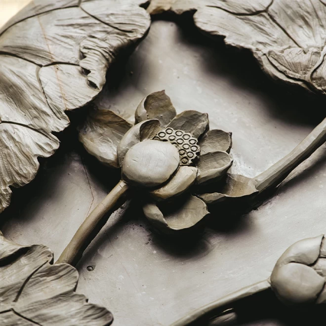 黄石硯細密彫刻『花中君子』