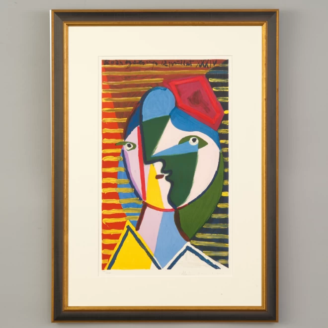 パブロ・ピカソ リトグラフ『縞模様の女の顔』