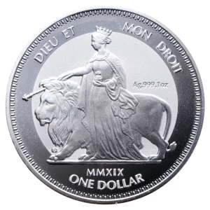 イギリス領ヴァージン諸島　2019年銘リバースプルーフ『ウナとライオン1ドル銀貨』