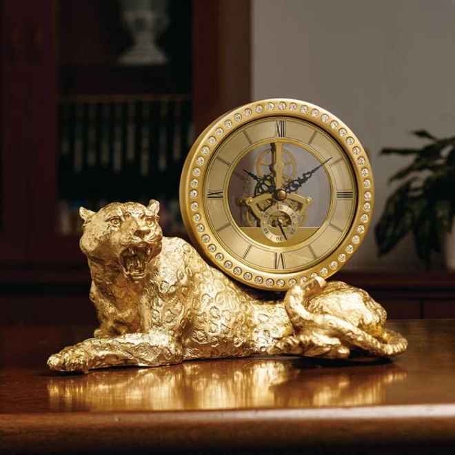 ブロンズ　宮廷風置時計『ゴールデンレオパード』