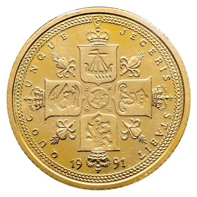 プルーフ硬貨 k22 マン島 ソブリン金貨 ダイヤ0.01ct 1991年.