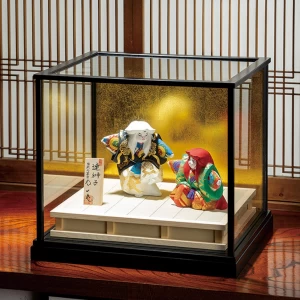川崎修一　博多人形『童連獅子』専用ガラスケース