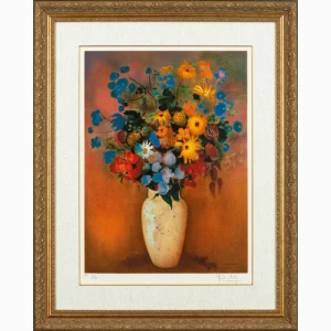 オディロン・ルドン　リトグラフ『花瓶と花』