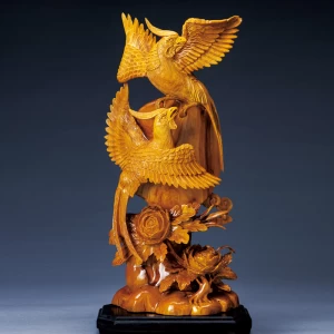 夏徳清　楠巨木彫刻『吉祥夫婦鳳凰』